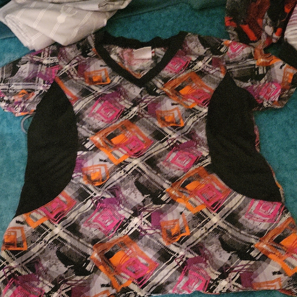 Colorful Geometric Scrub Top